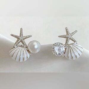 Silver&White Starfish Shell Earrings
